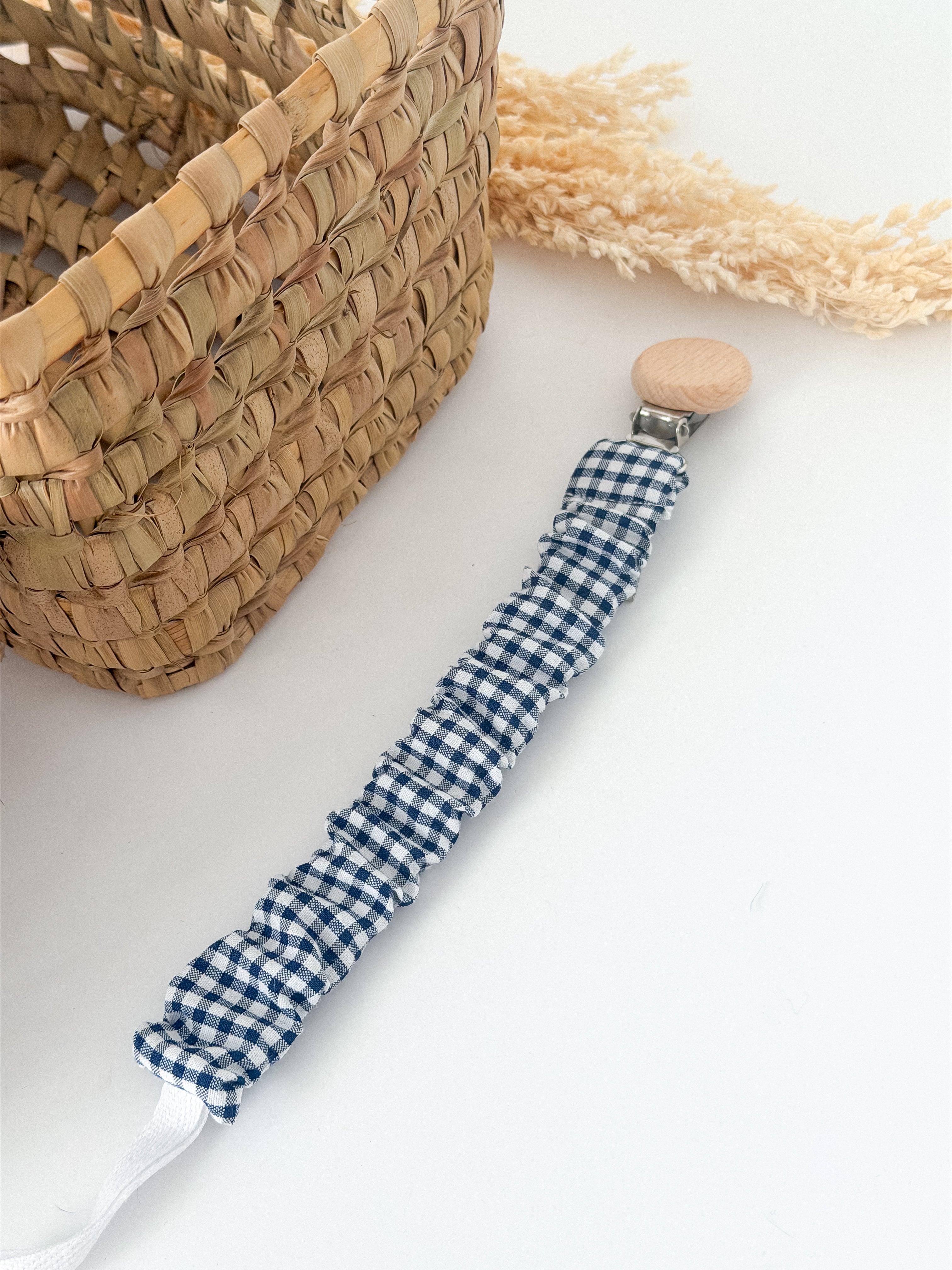 Prendedor Chupeta Franzido Vichy Azul Marinho