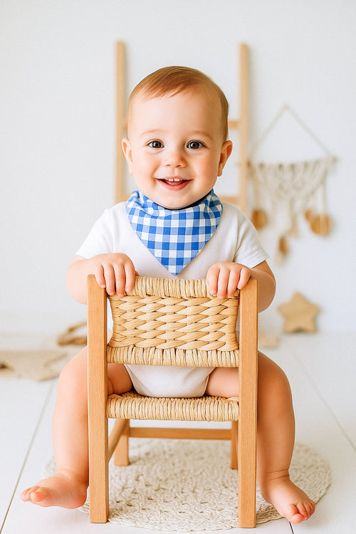 Babete Impermeável Lenço Vichy Azul